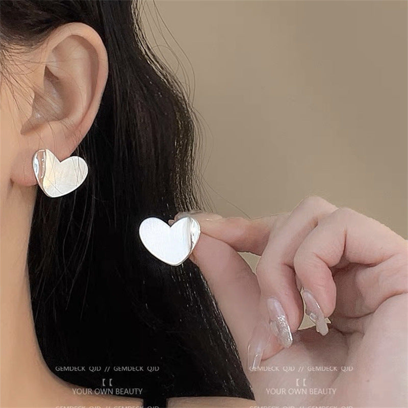 Mirror Brushed Metal Heart Female Niche Earrings