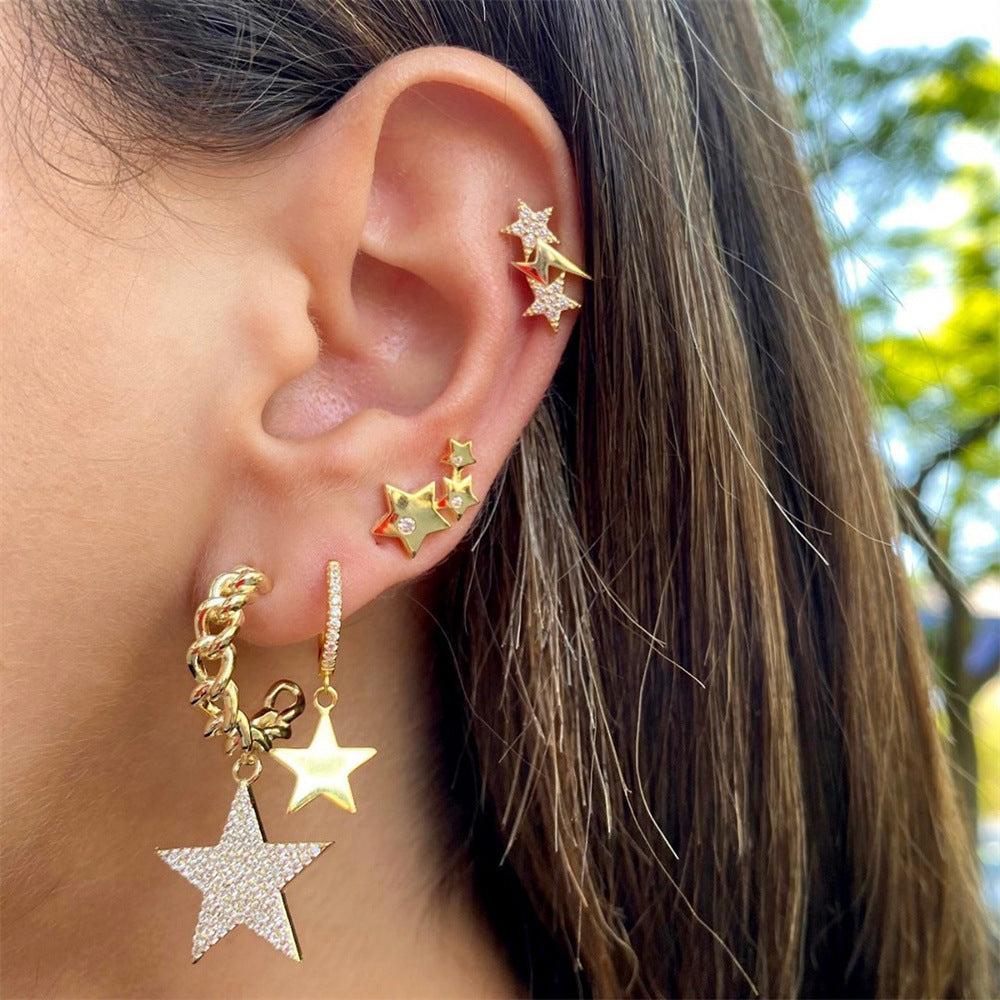 Star Personalized Pendant Copper Zirconium Gold Color Retaining Earrings