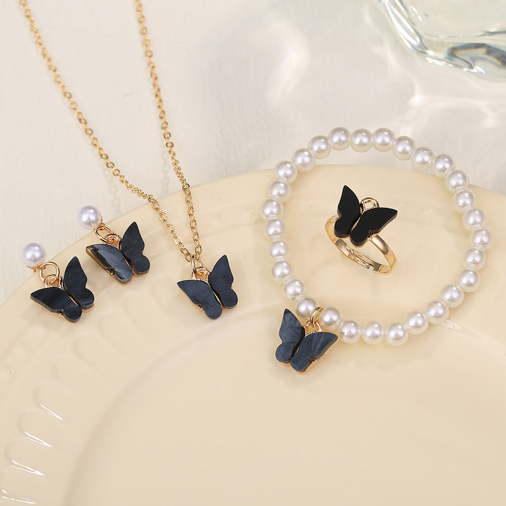 Fashion Temperament Personalized Ear Multicolor Butterfly Jewelry Set