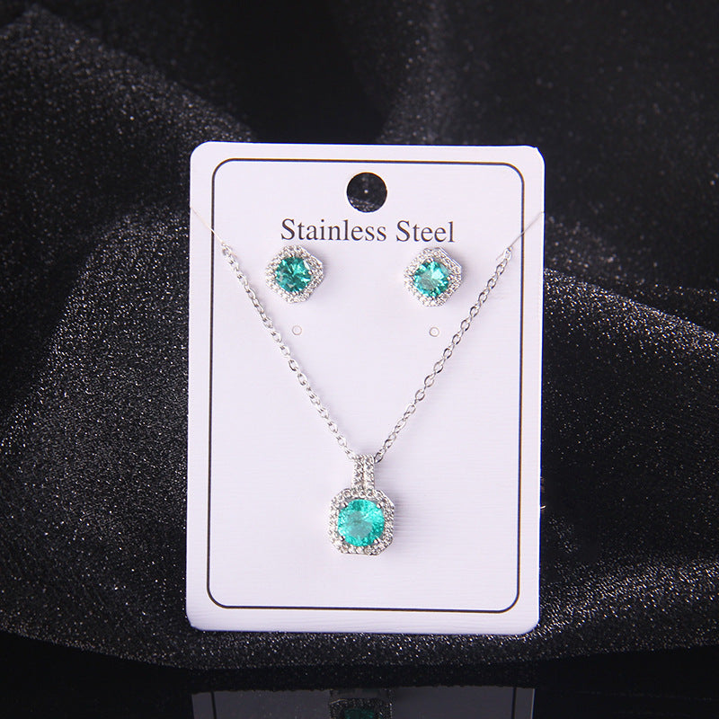 Zircon Crystal Square Diamond Full Perfume Bottle Female Jewelry Set