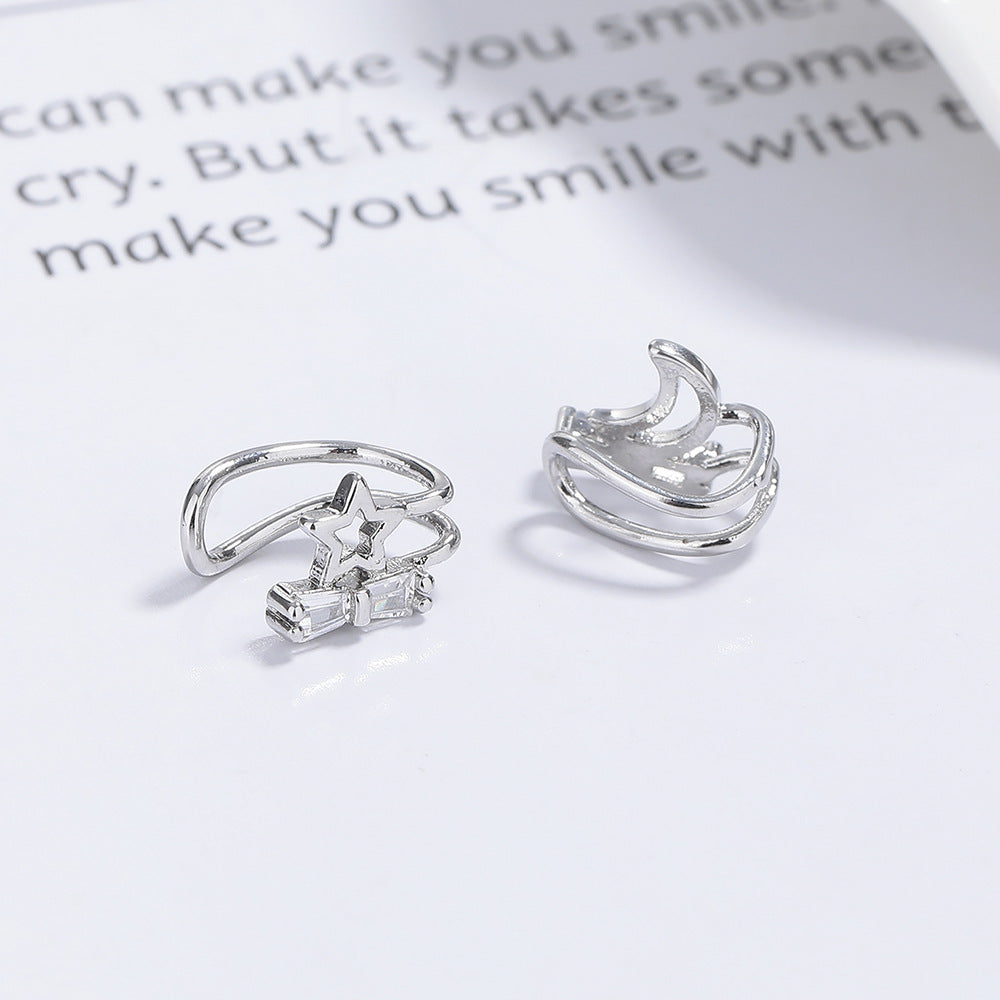 Hollow Asymmetric Star Moon No Pierced Small Fresh Artistic Inlaid Ear Clip