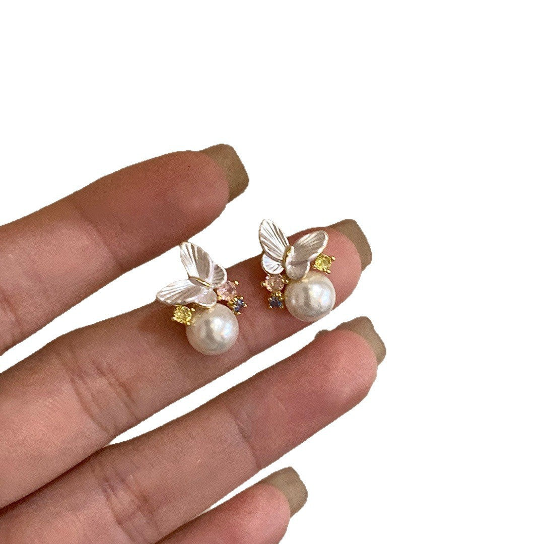 Women's Light Luxury High-grade Flash Zircon Korean Style Pearl Earrings