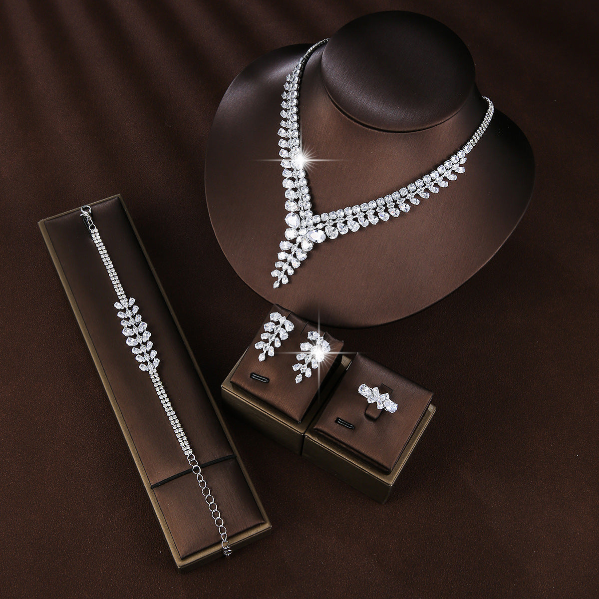 Bridal Copper Micro Inlaid Zircon Wedding Jewelry Set