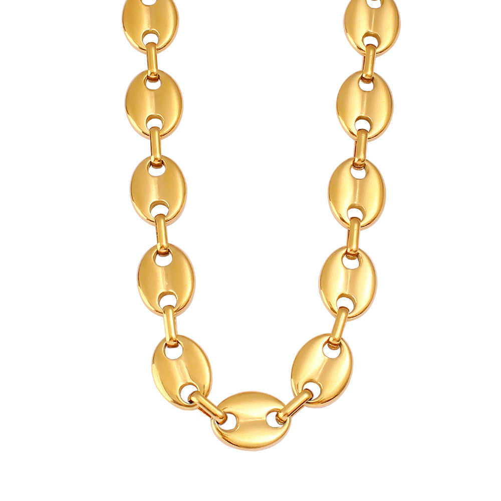 Women's & Men's Hip Hop Coffee Beans Gold Titanium Steel Pig Jewelry Set