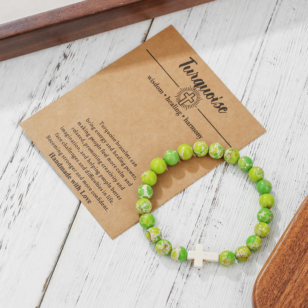 Cross Natural Stone Beaded Tigereye Volcanic Rock Adjustable Bracelet