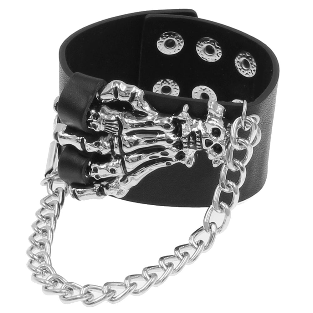 Herren-Armbänder im Vintage-Stil aus Leder mit Totenkopf und Geisterklaue