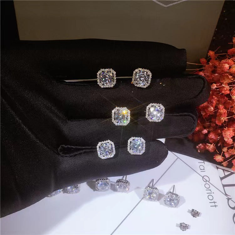 Fashion Zircon Temperament Square Female Crystal Earrings