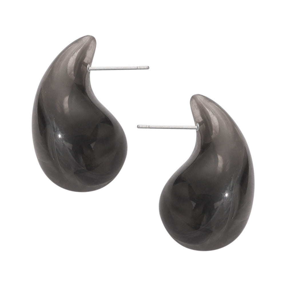 Fashion Simple Casual Style Resin Water Drop Shape Titanium Steel Earrings