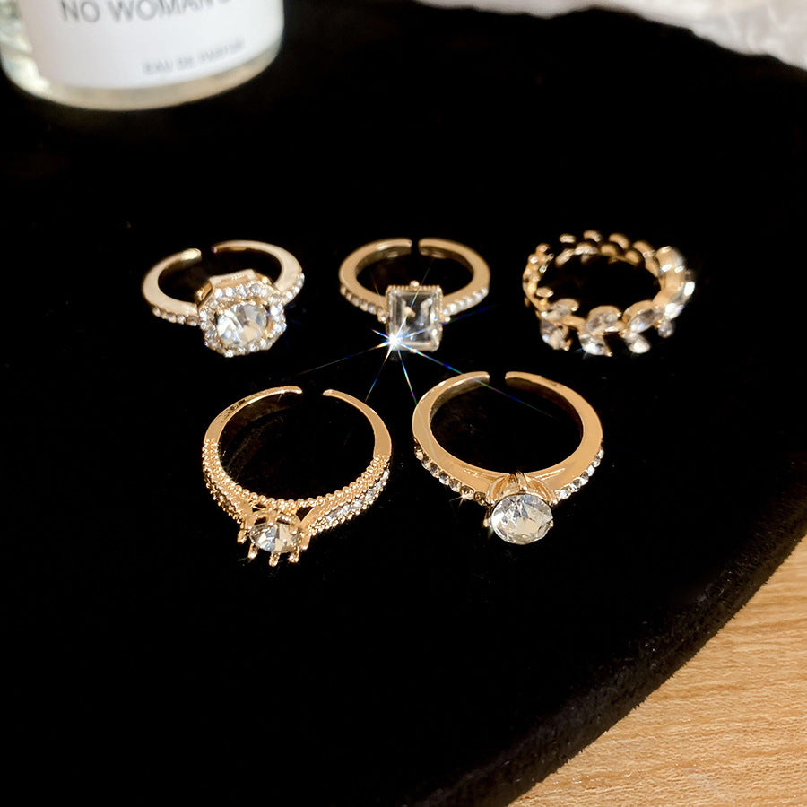 Inlaid Zircon Love Round Open Niche High Sense Rings