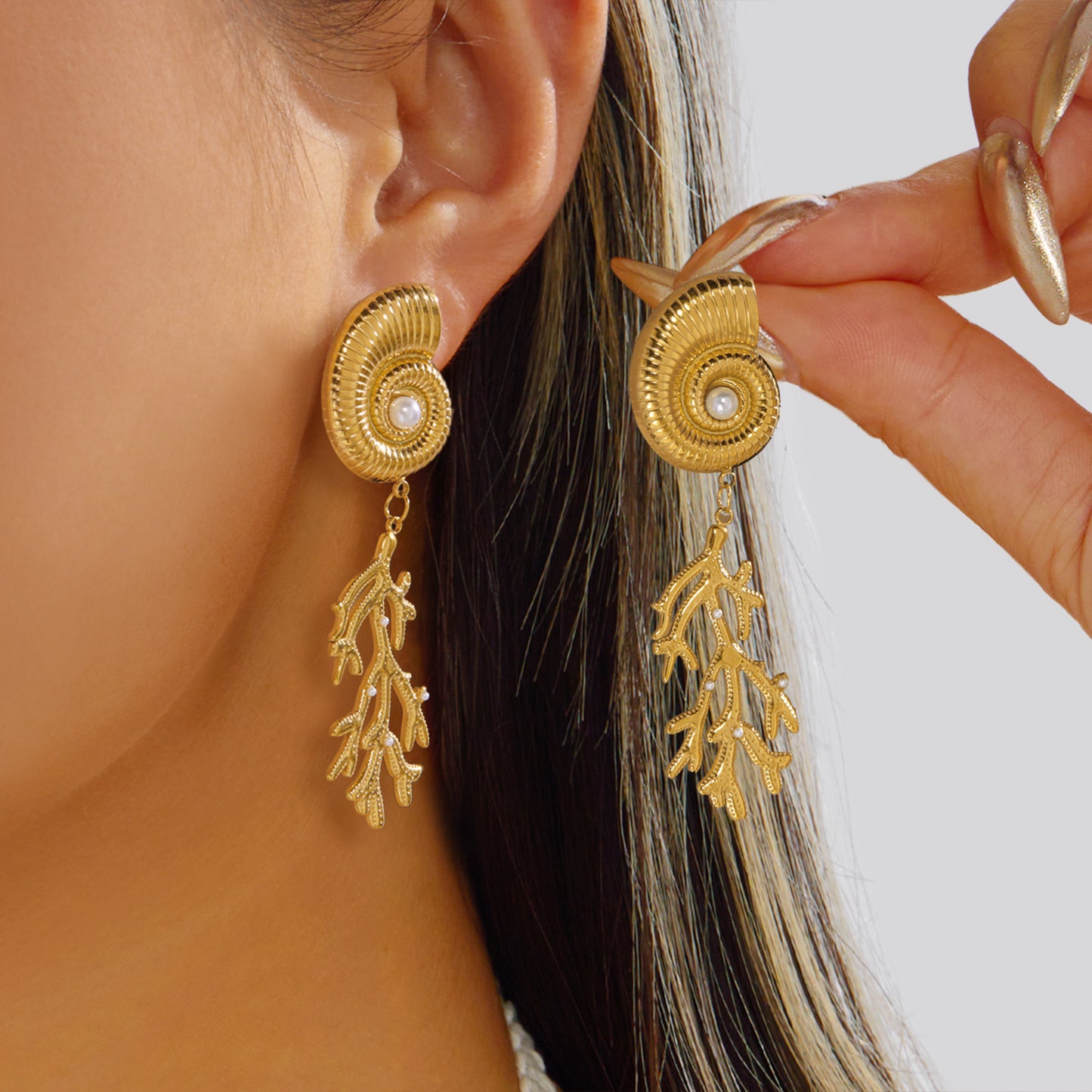 Ocean Style Starfish Scallop Conch Pearl Earrings