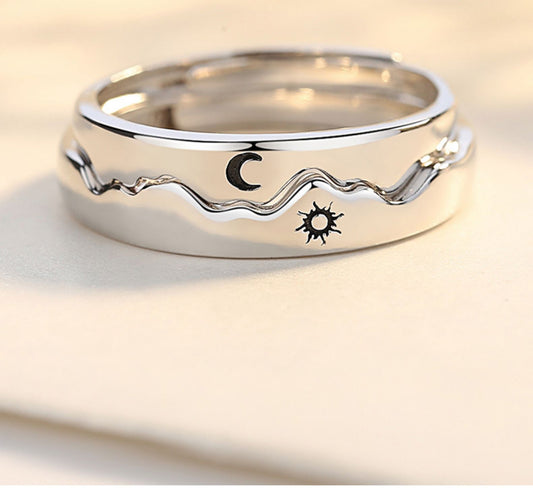 And Moon Couple Adjustable Fashion Personality Argent Pur Rings