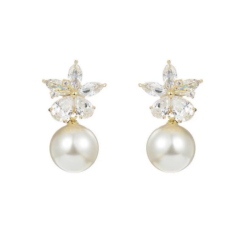 Fresh Flower Zircon Pearl Classic Style Graceful Ear Clip