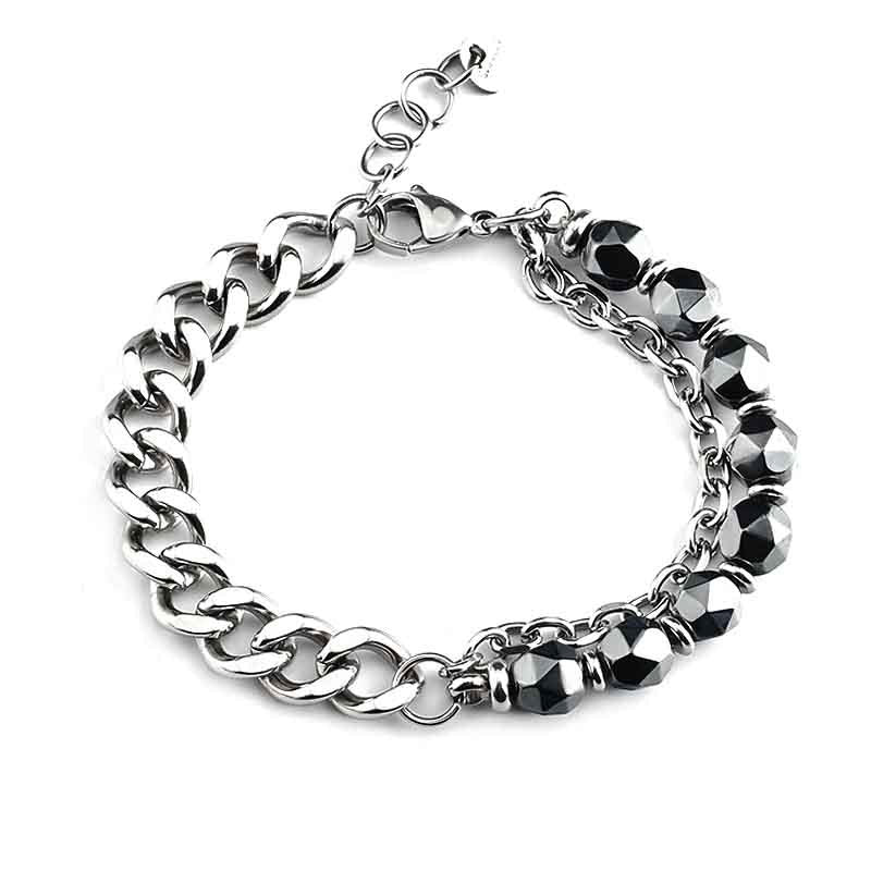 Men's Stainless Steel Double-sided Grinding Chain Stone Bracelets