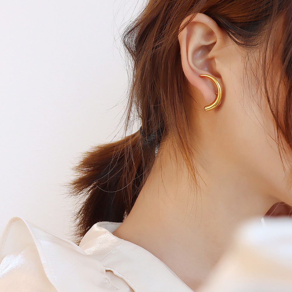 Women's French Style Moon Crescent Personality Titanium Steel Earrings