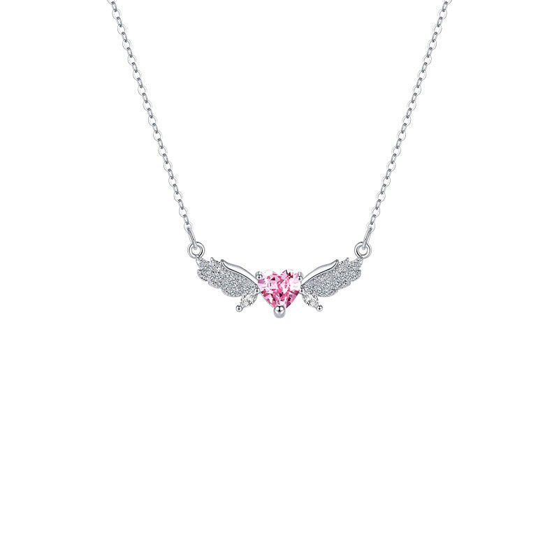 Inlaid Pink Diamond Love Design Angel Clavicle Necklaces