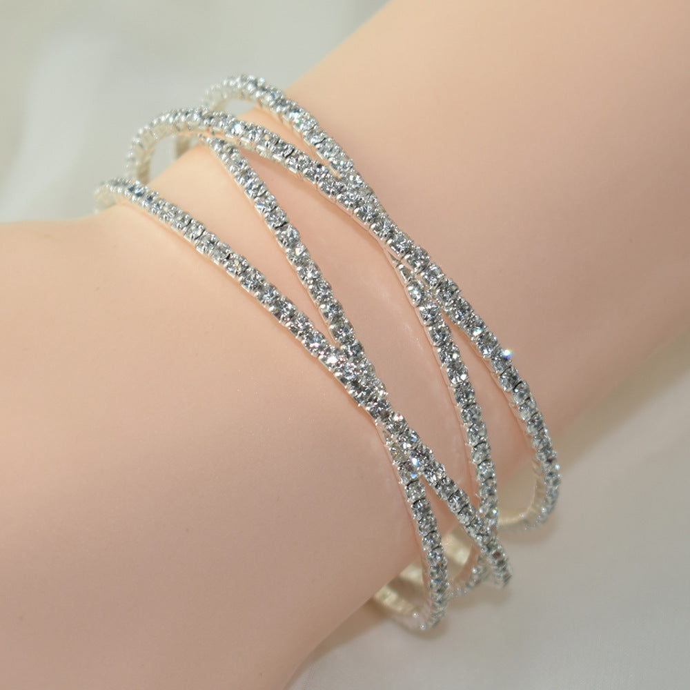 Stylish Rhinestone Cross Winding Open Rhinestones Bracelet