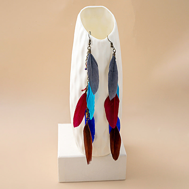 Women's Retro Ethnic Style Long Feather Tassel Earrings