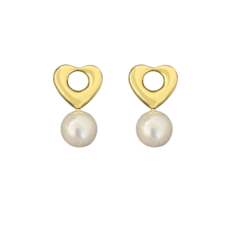 Women's French Retro Heart Pearl High-grade Ear Now Earrings