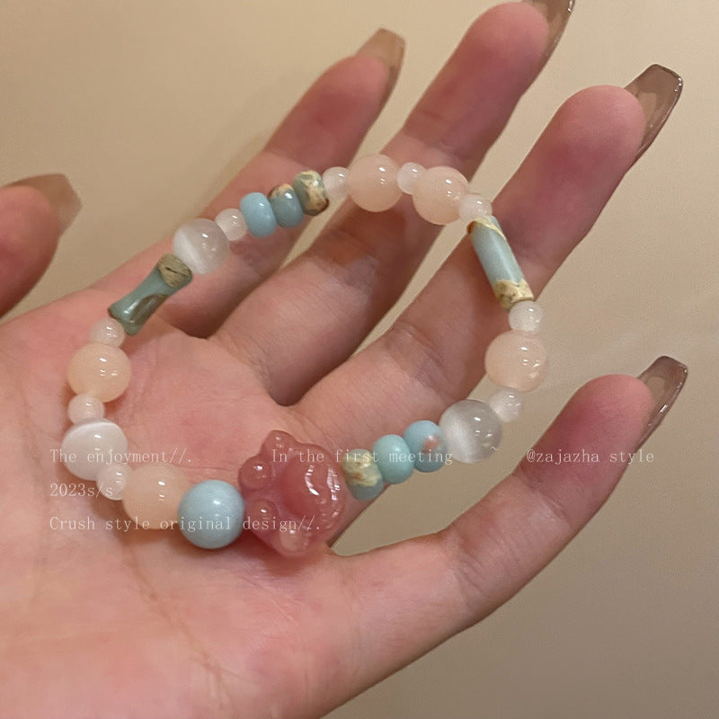 Paw Contrast Color Stone Cute Beaded Girlfriends Bracelet