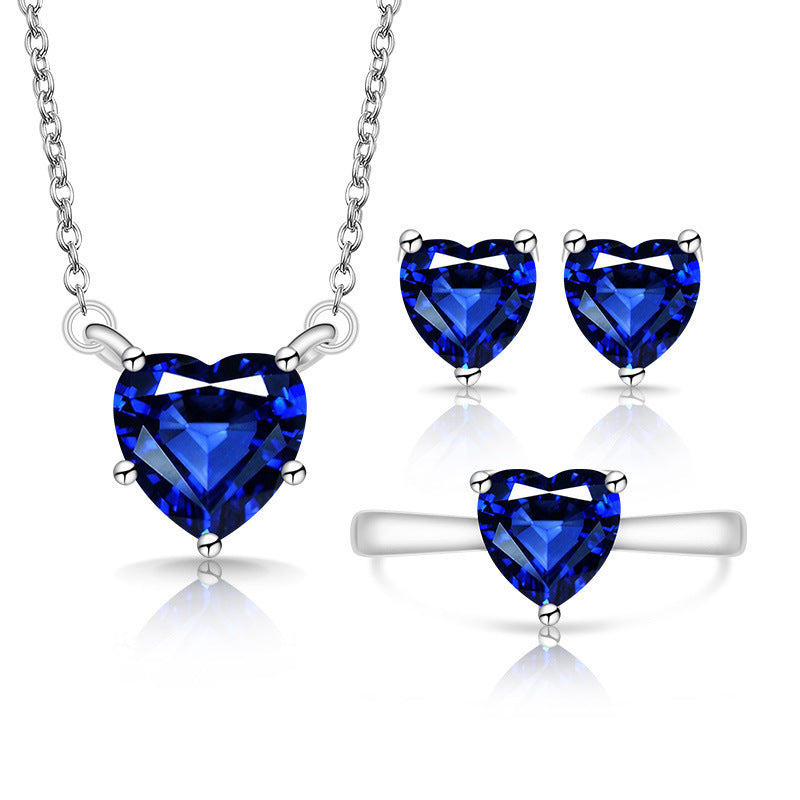 Fashion Trendy Heart-shaped Zircon Colored Gems Korean Style Love Crystal Jewelry Set