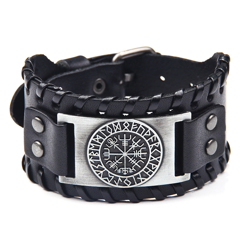 Herrenlegierungs-Wolfskopf-Accessoires, breite Lederarmbänder