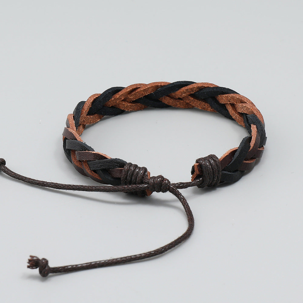 Bracelets à tirer en cuir tissé à la main pour hommes, ornement simple