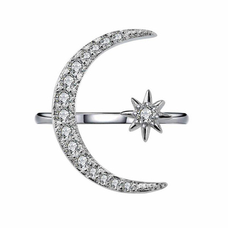 Crescent Star Moon Plated Creative Exaggerating Open Ring