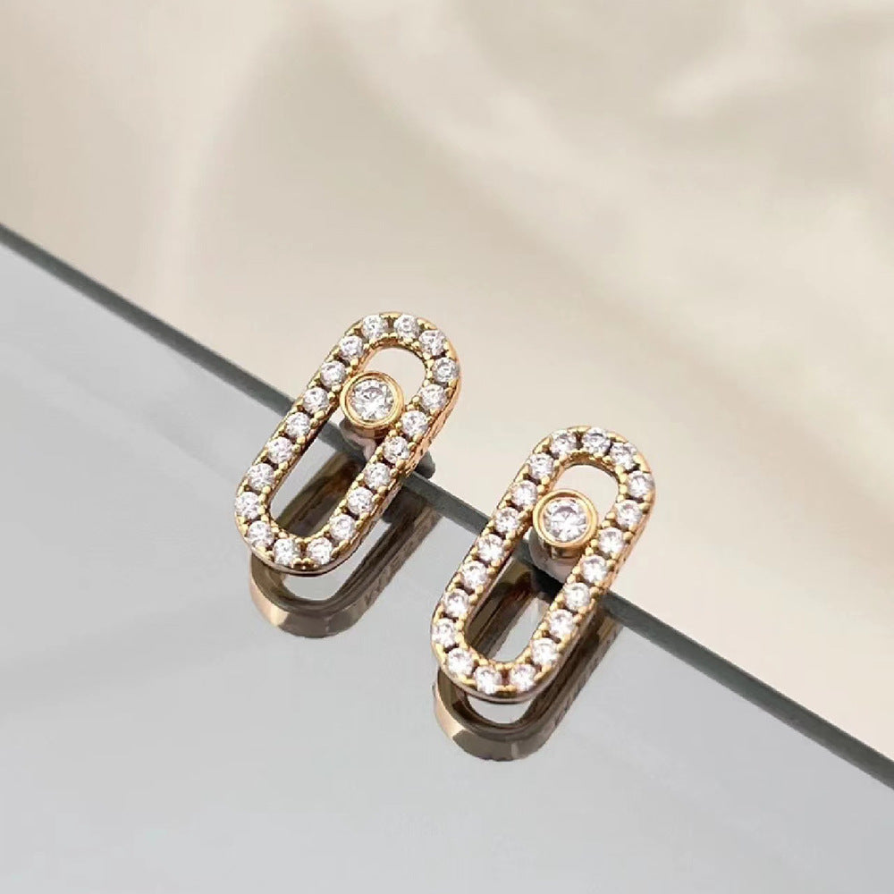 Women's Fashion Commuter Geometric Inlaid Zircon Rose Gold Plated Earrings
