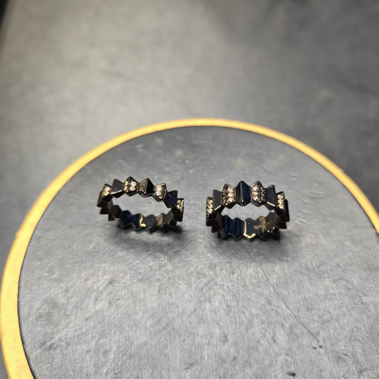White Diamond Couple Wave Black Gold Rings