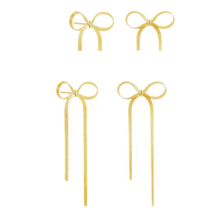 Bow Long Fringe Snake Bones Chain Earrings