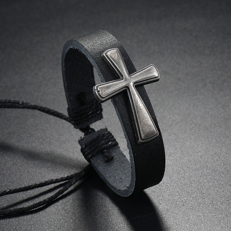 Men's Simple Vintage Weave Leather Cross Adjustable Bracelets