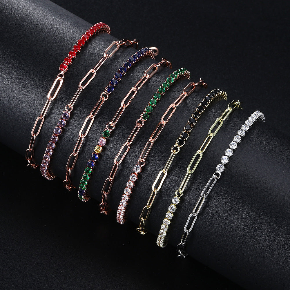 Women's Clip Stitching Tennis Round Zircon Birthstone Bracelets