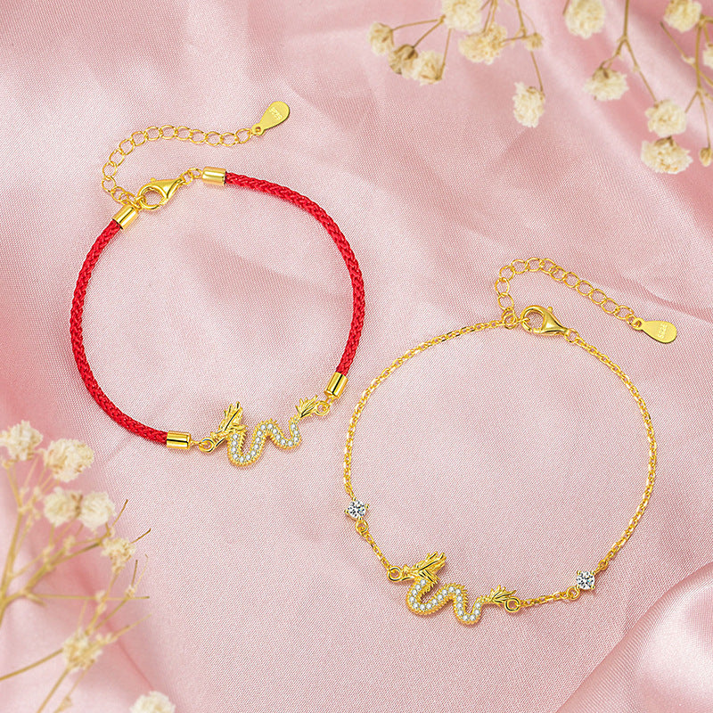 Sier Auspicious Dragon Red Rope Life Bracelets