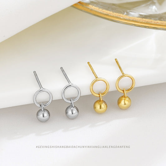 Sterling Sier Temperamental Simple Circle Ball Earrings