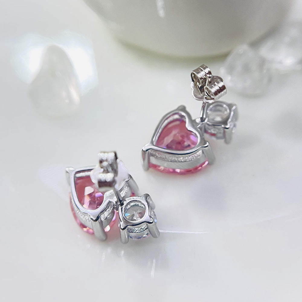 Women's Diamond Cold Bright Sier Needle Pink Earrings