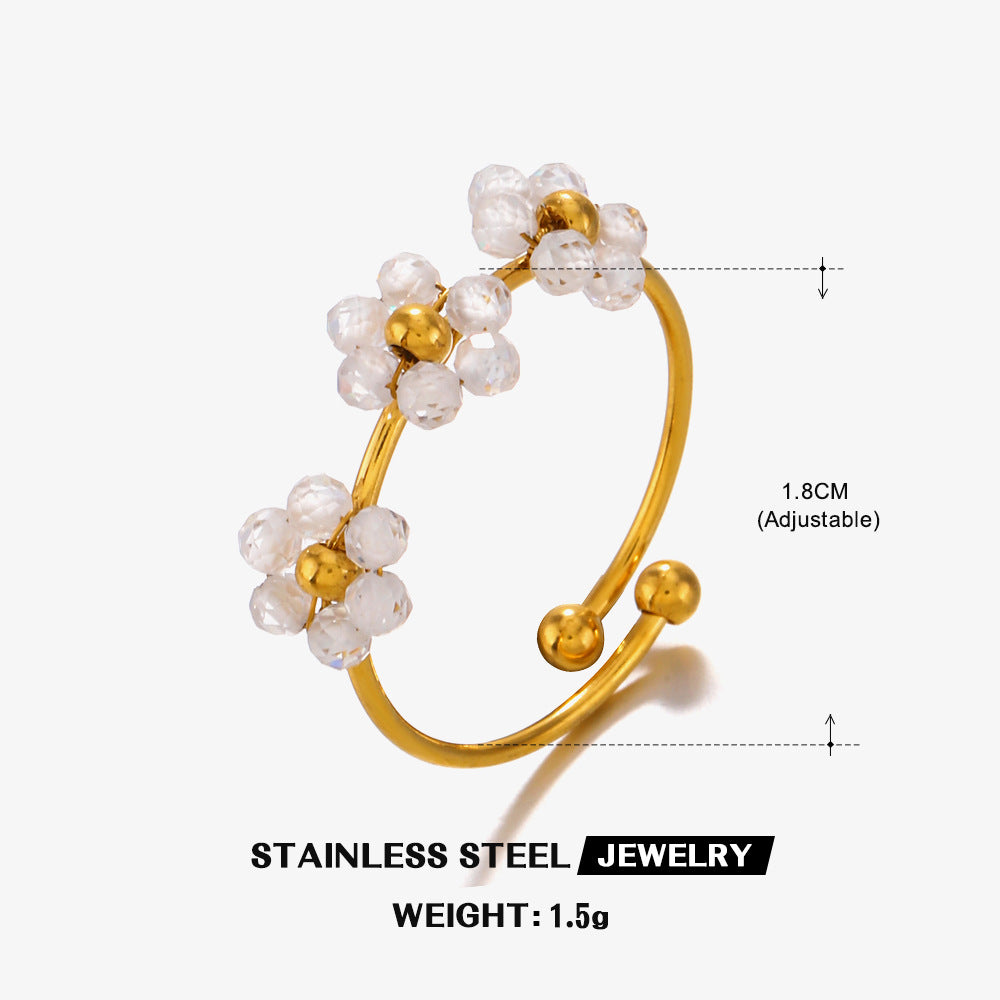 Fashion Popular Stainless Steel Simple Style Zircon Flower Ring