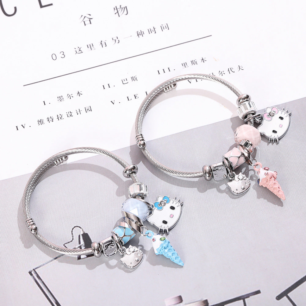 Fresh And Stylish Crystal Ice Cream Cat Bracelets