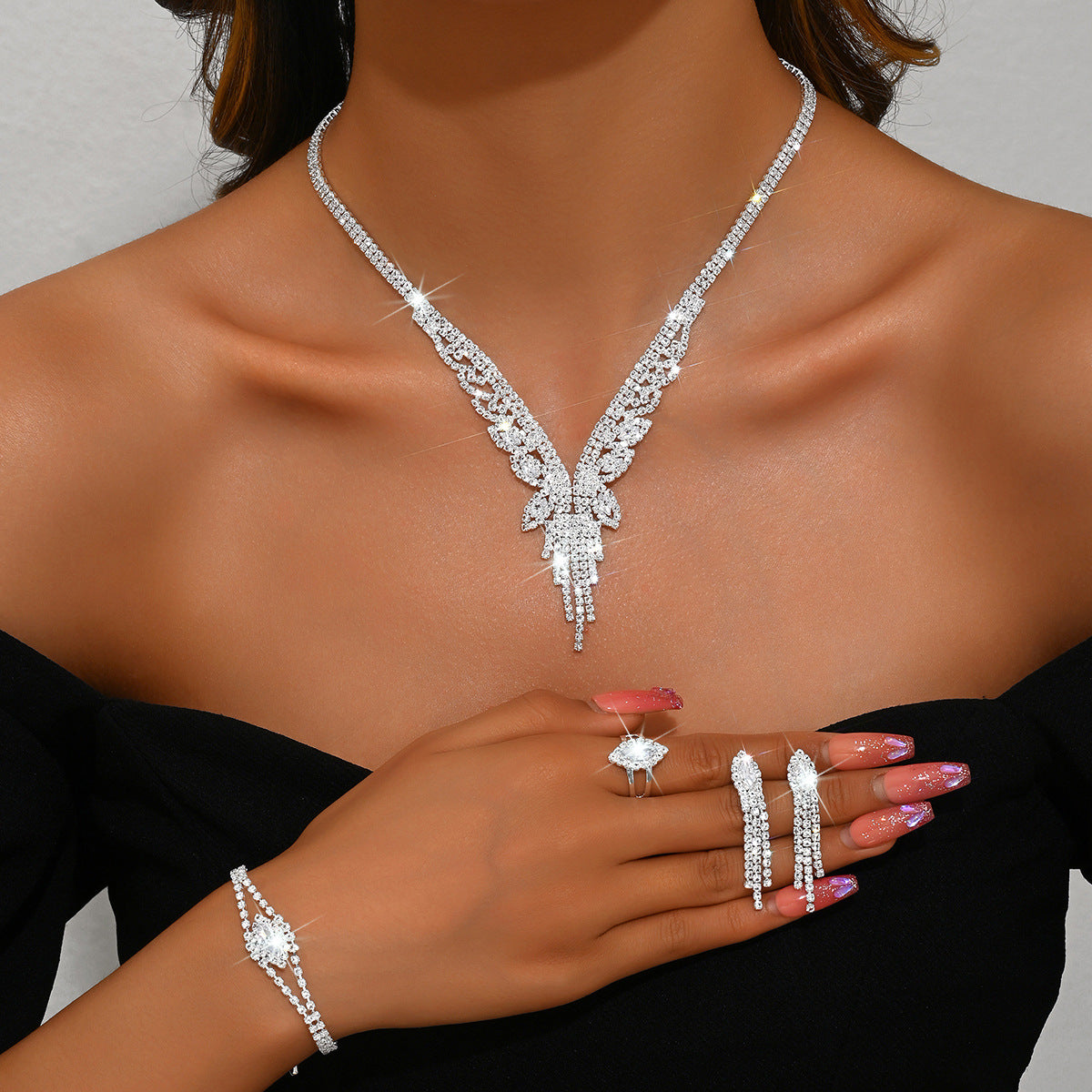 Women's Luxury Wedding Party Zircon Dress Dinner Clavicle Rings