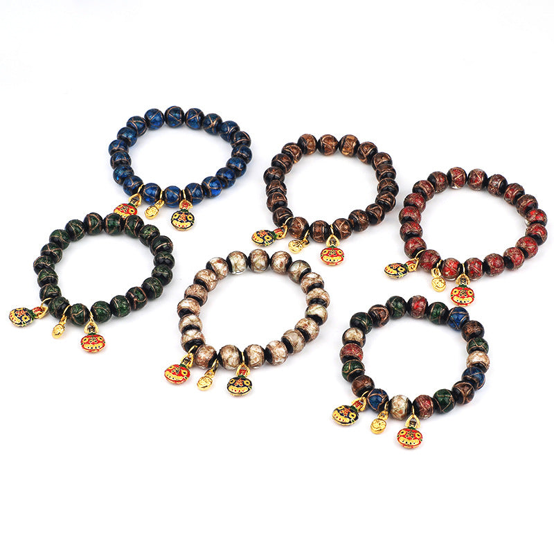 Women's & Men's & Fragrant Gray Glazed Colorful Swallowing Gold Bracelets