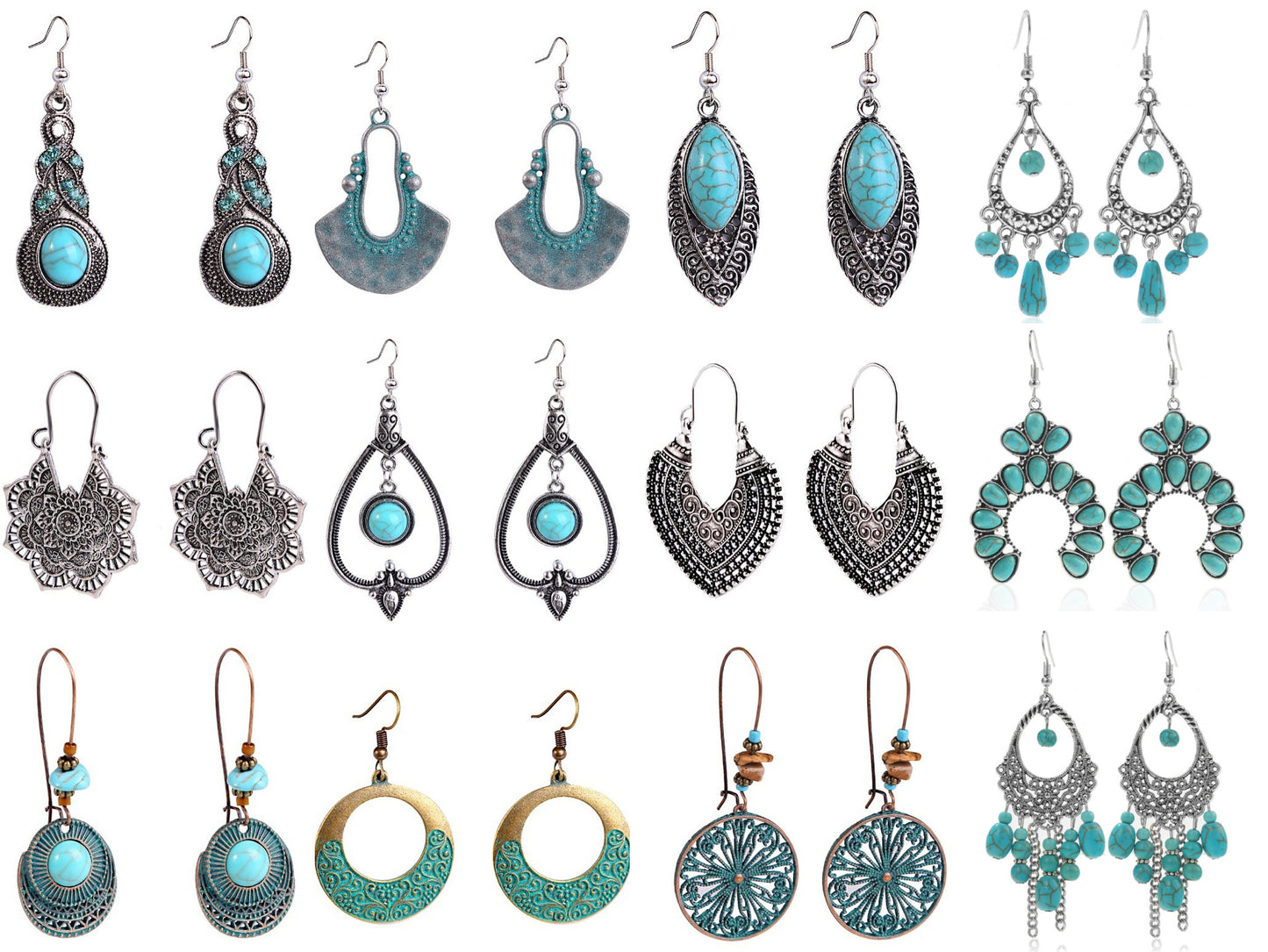 Bohemian Turquoise Vintage Ethnic Style Set Earrings