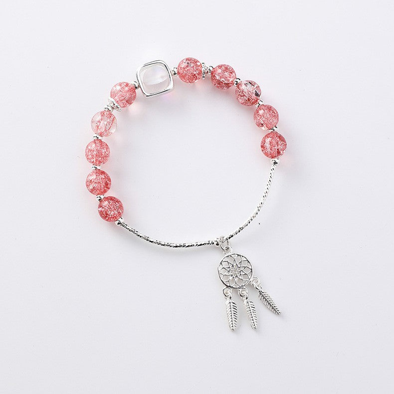 Strawberry Female Pink Crystal Single Circle Beaded For Girlfriend Bracelet