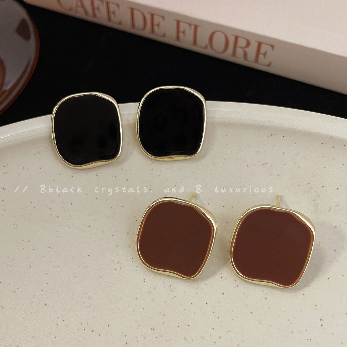 Boucles d'oreilles marron simples et gracieuses, goutte d'huile, géométrique, pour femmes