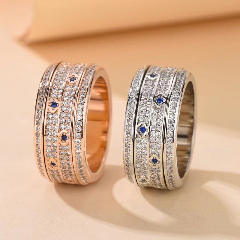 Women's & Men's Good Luck Comes Four-leaf Clover Rotatable Starry Sky Can Ring