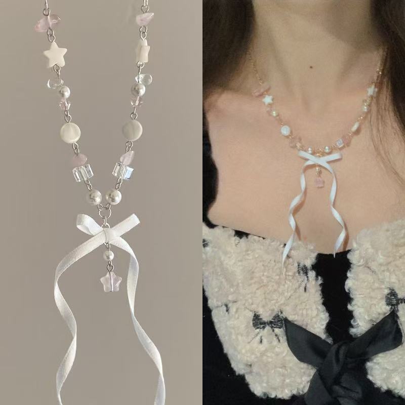 Women's Ribbon Bowknot Exquisite Dream Five-pointed Star Necklace