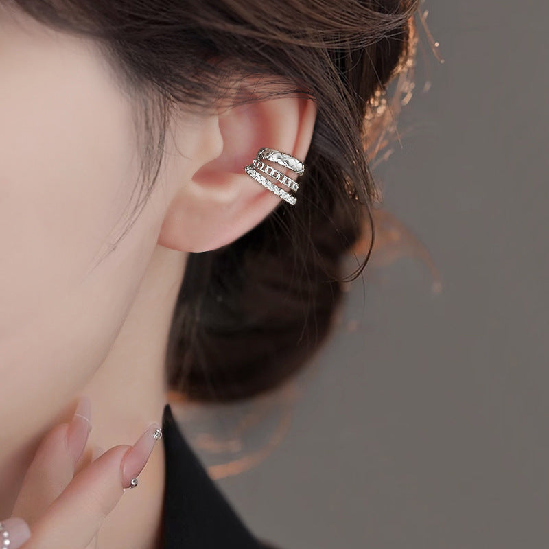 Cross Diamond Plaid French Style Temperament Classic Wave Ear Clip