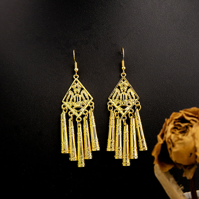 Style Peacock Golden Bell Tassel Bohemian Earrings