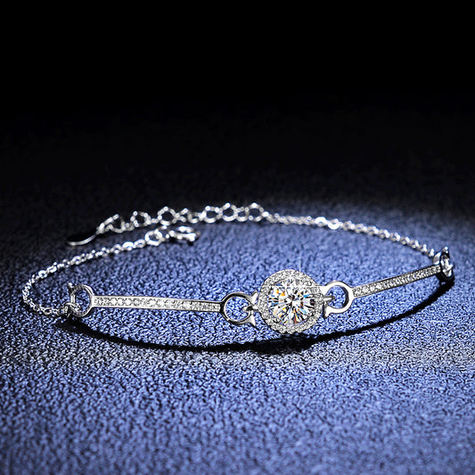 Women's Sier Diamond Moissanite Round Bag Simple Bracelets