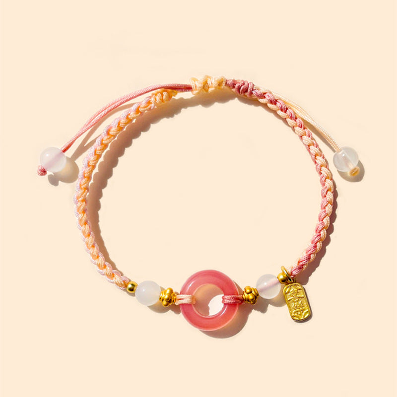 Peace Buckle Hand Woven Rope Stretchable Natural Agate Girlfriend Bracelets