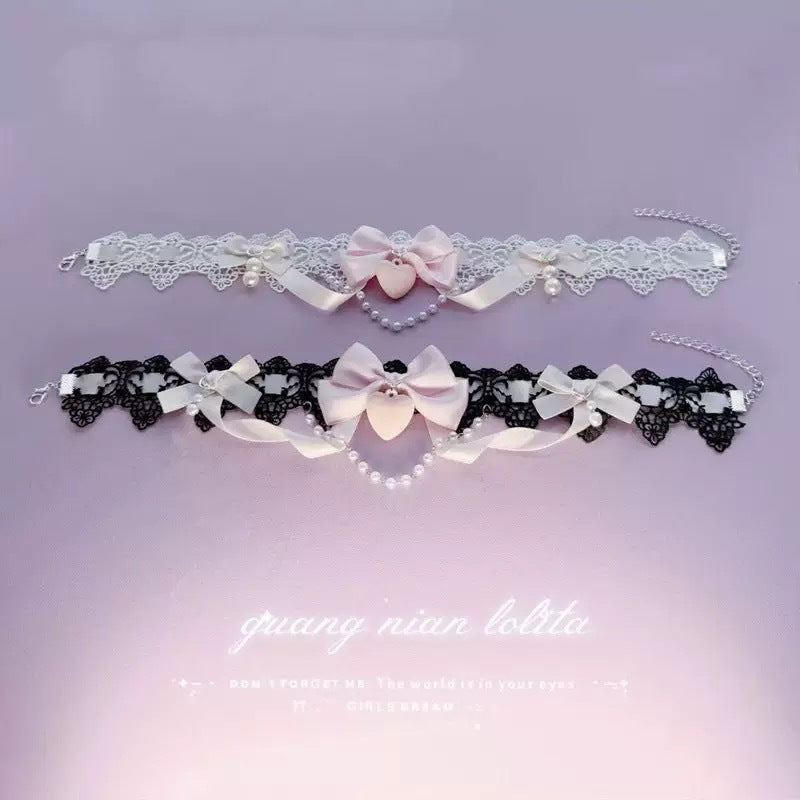 Lolita Bowknot Pearl Neck Vintage Love Short Handmade Exquisite Necklace