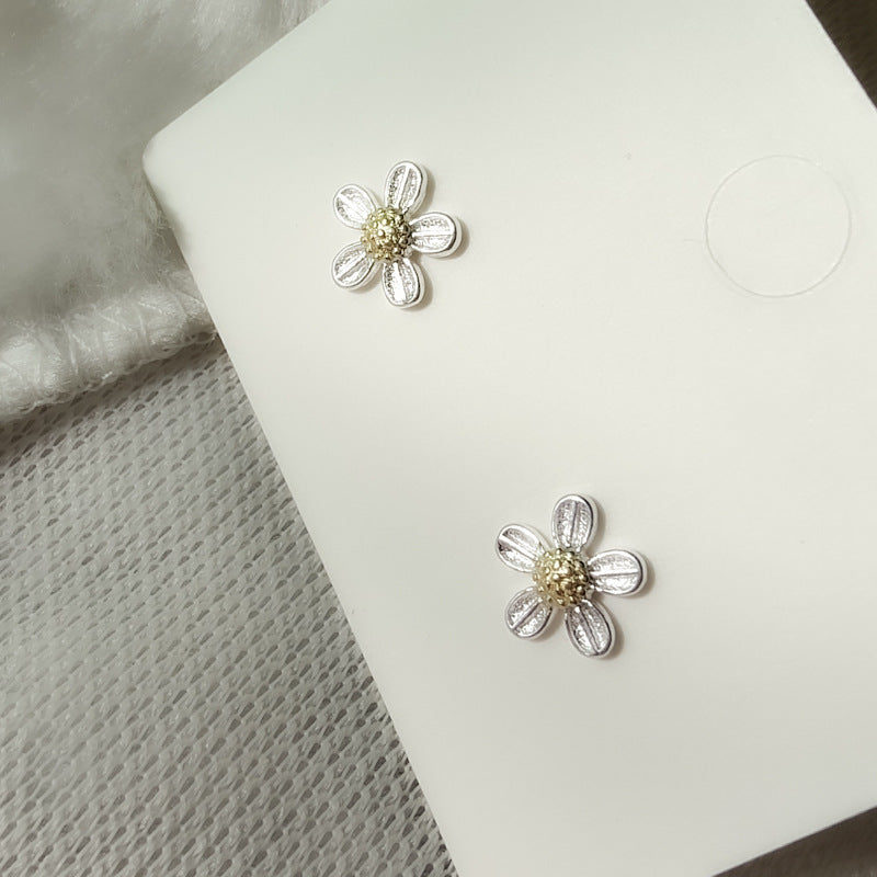 Sier Needle Small Flower Ear Female Rings